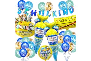 Betensh Deko Einschulung Junge , Schulkind 2024 Junge , Dinosaurier Girlande+2024 Blau Zuckertüten Folienballon+28 Luftballon+Einschulung Schulanfang Deko