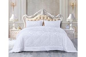 PHP Super Soft Velvet Quilted Bedspread King Size Bedding Set 3 Piece with Matching Shams - Warm Quilt Blanket for Bedroom Decor for Teen Girls - White