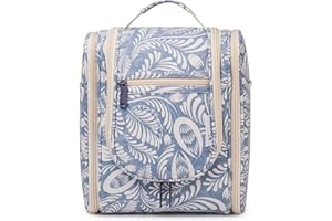 Narwey Hanging Toiletry Wash Bag, Travel Toiletry Bags for Women, Toiletries Bag Washbag Makeup Cosmetic Organiser for Holiday Essentials Accessories (Blue Leaf (Small))