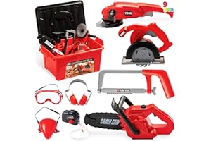 JOYIN 8 Pezzi Set Giocattoli Attrezzi da Costruzione Kit Strumenti Costruzione da Giardino Giocattoli Finti Incluso Sega Giocattolo elettrica contenente nella Cassetta Portatile