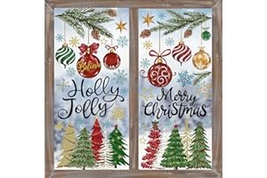 XIMISHOP 6 Sheets Christmas Stickers - Reusable Xmas Tree Ball Pine Needle Window Decals Double-Sided PVC Christmas Static Cling Stickers for Winter Xmas Window Glass Display Decoration