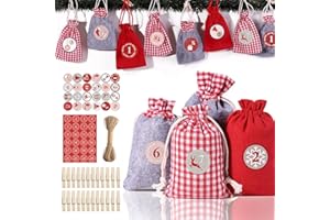 Zueyen 2022 Weihnachten Adventskalender Kit, Machen Sie Ihren eigenen Adventskalender, Lovely DIY Christmas Countdown Kalender Sackleinen Tasche mit Kordelzug für Weihnachtsdekorationen