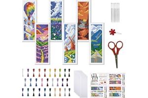 FREEBLOSS 6 kit de Marque Pages au Point de Croix pour Débutants Kits de Marque Pages de Broderie Estampés Paysage Kits de Point de Croix avec Instructions Kit de Création 20x6cm