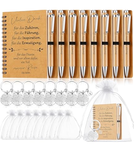 Dankeschön Geschenkset Mit Notizblock & Stift – 4 Sets Inkl. Geschenktüten Für Kollegen, Lehrer, Mitarbeiter