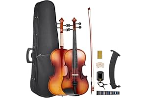 VEVOR Set di Violini da 355 mm Set Completo per Violino in Legno Massello, Misura Standard, con Custodia Rigida, Colofonia, Archetto, Spalliera, Ponticello, Corde Extra, Marrone Lucido