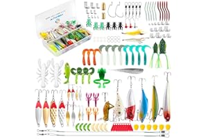 TUXIBIN 234 Piezas Señuelos de Pesca, Kits de Señuelos Pesca Accesorios,Cebos Artificiales Articulos de Pesca Incluido la Caja Tackle, Ganchos, Tijeras, Cebos, Popper, Grillos y más