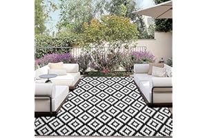 Homcomodar Outdoor Teppich für Patio Clearance 180x270cm Kunststoff Stroh Teppich UV-beständige Camping Matte wasserdichte Patio Teppich Reversible Matte für BBQ Picknick Balkon Beach Deck (Schwarz)