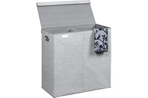 iDesign Aldo Foldable Laundry Basket, Washing Basket with 2 Compartments and a Jute Pattern, Made of Polypropylene, Grey