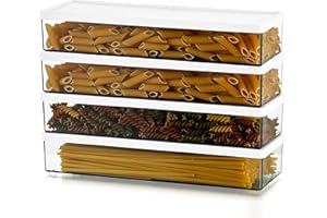 Hanobe Pojemnik na spaghetti do przechowywania makaronu: zestaw 4 plastikowych hermetycznych słoików na spaghetti z pokrywkami, prostokątne pojemniki do przechowywania żywności, trwałe i można układać