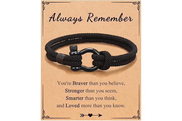Bracelet Garçon Adolescent Vävt Hand Svart, Födelsedagspresent Son 12/13/16/18 År med Kort Always Remember
