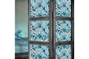 funlife Stained Glass Window Film Non-Adhesive Static Cling Glass Film Decorative for Home UV Blocking Privacy Heat Insulation Blue Cobblestones 11.8" x 39"