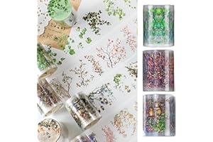 DabbOo 3 Rollen Scrapbook Set Washi Sticker PET Pflanzen Washi Tape Geeignet für Scrapbooks Bullet Journals TagebüCher Usw (Yamano Flower Branch Series)