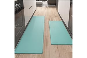 COLOR&GEOMETRY Color G 2 Piece Kitchen Mats Rug Set, Anti Fatigue Standing Mat Area Rugs Waterproof Leather, Non-slip, Oil Resistant Floor Mats for Kitchen, Office (44 x 75 cm + 44 x 150 cm, Green)