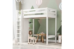 FEZTOY Hochbett mit Kleiderschrank und 6 Regalen, Kinderbett mit Schrank & Ablagebrett, Kinder Etagenbett, Bett, Platzsparendes, Weiß