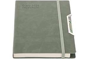HOLDERZWU Academic Diary 2026,Diary 2026 Day Per Page, Hardcover Organized from Jan 2026 to Dec 2026, Agenda A5 Daily Monthly Planner with Monthly Tabs, Inner Pocket,Pen,Pen Loop,Stickers (Green)