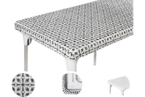 TopTableCloth 4ft 48 x 24 inch Black Patterned Rectangle Picnic Table Cover Elastic TableCloth on the Corner for Folding Table Outdoor TableCloths Plastic Vinyl Waterproof Stay Put Party Birthday Home