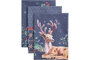 Maison d' Hermine Christmas Joy 100% Cotton Set of 3 Multi-Purpose Kitchen Towels, Bar Towels, Thanksgiving/Christmas (50 cm x 70 cm)
