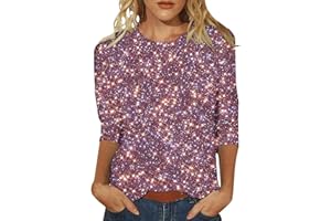 ACHIMLT Pailletten Oberteil Damen Glitzer Pullover 3/4 Arm Shirt Casual Rundhals Langarmshirt Baumwolle T-Shirt Elegant Sexy Silvester Outfit Große Größen Langarm Tunika Karneval Party Festliche Blusen