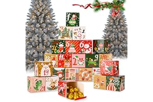 LEAZZLE 24 Piezas Calendario de Adviento para Rellenar, 24 Cajas para Calendario de Adviento Reutilizable, Decoracion Navidad 2025, Caja de Regalo para Caramelos Dulces Galletas Chocolate,7 x 7 x 7 cm
