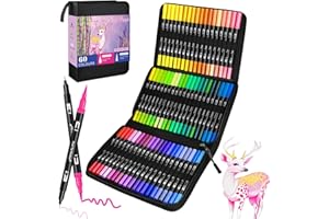 CAMIKI ART Feutre Coloriage Adulte Enfants, 60 Couleurs Double Pointe Feutre Aquarelle pour Dessin, Feutre a Alcool, Tooli Art, Manga, Doodling, Scrapbooking,Brush Pen pour Débutants et Artistes