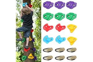 WADEO Prises d'escalade Enfant, 12 Rochers d'escalade avec 6 Sangles D'arrimage à Cliquet pour Enfants Mur d'escalade Tour Jeu l'escalade des Arbres Plein Intérieure/Extérieure