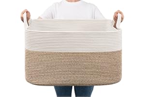 TIMEYARD Large Storage Basket, Washing Basket for Laundry, Dirty Clothes Baskets for Living Room, Nursery, Bedroom, Woven Rope Storage Baskets Blankets, Toys, 55x38x30 cm, 65L