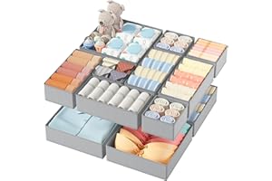 DIMJ Lot de 12 Boites de Rangement de Non-tissé, Organiseurs de tiroir Pliable et Respirant, Rangement Tiroir Ideal pour Soutiens-Gorge, Sous-Vêtements, Gris Classique