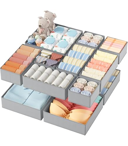 Relaxdays Organizer per Cassetti, Set di Scatole Porta Cravatte Biancheria Intima, Box Calzini, Reggiseni, Grigio Chiaro