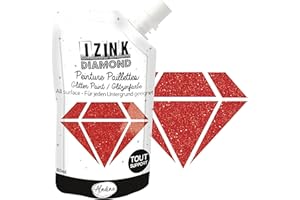 Aladine - Izink Diamond Rouge 80 ml - Peinture Pailletée - Pour Tout Support : Papier, Tissu, Béton, Métal, Bois - DIY et Loisirs Créatifs - Noël - Rouge Brillant - 80839
