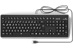 ‎LACERTO Lacerto® | Deutsche Tastatur (QWERTZ) mit großen Buchstaben, weißer LED-Beleuchtung & USB-Anschluss - Für Senioren, Kinder & Sehbehinderte - Keyboard, Computer-Zubehör, beleuchtet, kabelgebunden