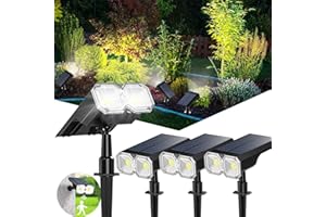 Onherm 4 Pezzi Luci Solari da Giardino, 5 Modalità Faretto LED da Esterno Solare, IP65 Impermeabile Lampioncini Luce lluminazione a 120°, Lampada Solare da Esterno per Vialetto Cortile Giardino