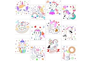 Qpout 12 Plantillas de Unicornio para niños, 20 x 20 cm plantilla de pintura de unicornio de plástico reutilizable para manualidades regalos álbumes de recortes tarjetas de madera decoración de pared