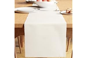 Encasa XO Tischläufer | Garngefärbte Feinripp-Baumwolle | Größe 32x150 cm | Solide aus weiß | Maschinenwaschbar