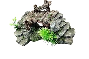 Movoja Decorazione per acquario – Vecchio ponte in legno – per acqua dolce e salata – ponte ad arco roccia ornamento acquaristico