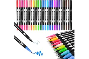 FZMIT 24 Dual Tip Colouring Pens Markers,Colouring Books for Adults,Felt Fine & Brush Tip Pens for Art Coloured Markers Pens for Drawing Calligraphy Painting Sketching