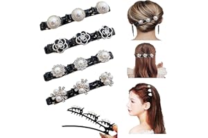GEANANAO 4 Stück Kolibri Haarspange, Haarspange mit Kristallblume, Haarspange mit 3 Clips, Geflochtene Haarspange Blume, Haarspangen mit Perlen strasssteine Klammern für Damen MäDchen Kinder(4pack-Perle)