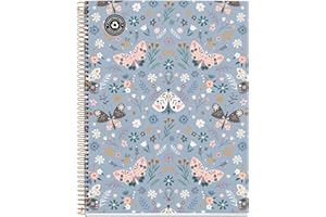 Miquelrius - MR46596, Quaderno A4 in carta riciclata, quadretti da 5 mm, 120 fogli, 4 bande colorate, con spirale, collezione Garden Memories, farfalle blu