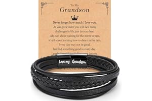 TEVOP Gifts for Son Grandson Dad Brother Nephew Uncle Grandad, Engraved Leather Bracelet for Men Boys, Presents for Christmas Birthday Graduation Fathers Day, Christmas Stocking Fillers