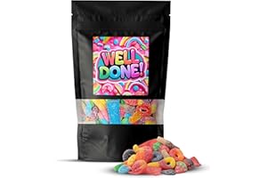 SKVDNTRADE8 Well Done Pick & Mix Sweets 500g Bag – Fizzy, Gummy, Mix of Retro & Sour Variety for Letterbox Friendly Gift for Graduation, Exams, Achievements, Congratulations,UK Made Gift (Well Done)