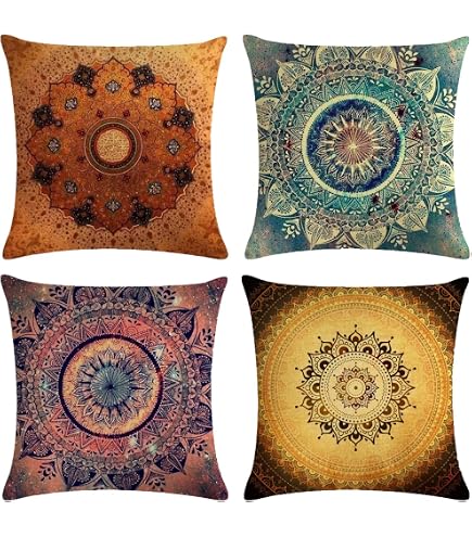 Handgewebter Banarasi Seiden-Kissenbezug 40x40cm – Mandala-Muster, Golden, Mit Verstecktem Reißverschluss