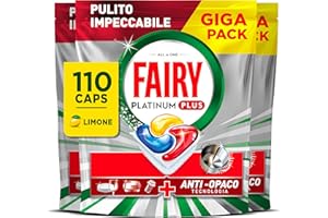 Pastiglie Per Lavastoviglie Fairy Platinum Plus Tutto In Uno Limone, 110 Capsule (5 x 22), La Migliore Pulizia Fairy Come Nuovo, Rimuove L’opacità E Previene Il Calcare