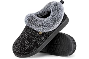 HomeTop Women's Cable Knit Slippers Breathable Warm Comfy Non-slip Indoor Outdoor House Shoes with Fuzzy Collar