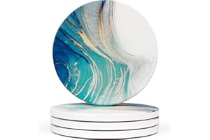 Naivasha Homeware Marble Coasters Set of 4 - Stunning Ceramic Coaster in MATTE Finish | Elegant Stone Coasters with Anti-Slip Cork Bottom for Mugs and Glasses | Aqua