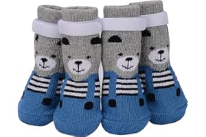 PETLOFT Antiscivolo Calzini per Cani, 4 Pezzi Interno Non-Slip Calzini per Cani con Regolabile Staccabile Cinghia di Fissaggio per Piccolo Medio Cani Gatti Cuccioli Animali (Zampa Grigio, S)