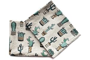 JOWOLLINA 2er-Set: Gourmet Geschirrtücher Küchentücher Handtücher Tücher 44x68 cm Halbleinen Stonewashed Bedruckt (Cowboy Kaktus)
