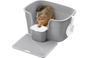 Feandrea kuweta dla kota bardzo duża, wysokoboczna kuweta dla kota pudełko do przechowywania miarka dla dużych kotów Dove Grey PPT003G01