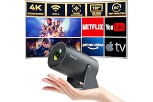 Mini Projector, Polocsh WiFi6 and BT5.2 Portable Projektor 4K Support with Android 11.0, 180° Rotatable, Auto Keystone, 130″ Display and 50% Zoom,Outdoor Projector 2025 Upgrade, Steelgrey
