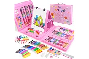 TOMMYHOME Drawing Kit 208PCS Deluxe Colouring Art Set for Kids 6-12 Draw & Painting Set with Watercolour Drawing Colouring Pencils for Children Kid