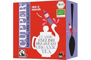 CUPPER Tè Classico English Breakfast Biologico Fairtrade, Tè Nero Ricco e Aromatico, Ingredienti da Agricoltura Biologica, Filtri 100% Biodegradabili, Confezione da 50 Bustine
