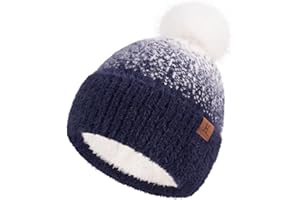 Bequemer Laden Gorro de Invierno Mujer : Gorro Beanie Caliente Tejido Forrado de Polar con Pompon, Regalo Mujer de Navidad